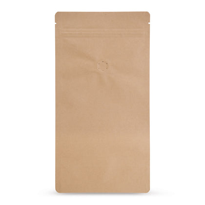 Stazakken kraftpapier met aroma-beschermventiel — Vooraanzicht van de zak met aromaventiel, kraftpapier-uitstraling van Elke Plastic